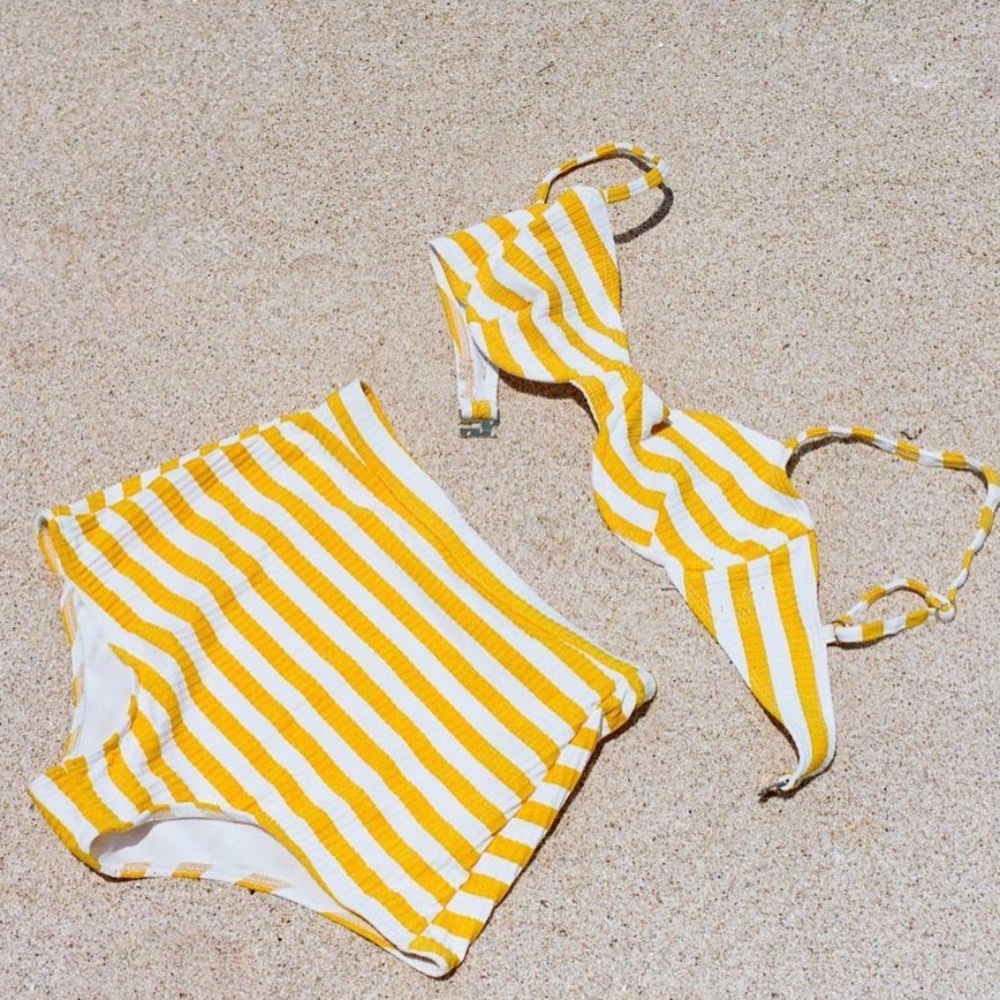 Faithful The Brand Yellow & White Striped Bikini Set -Large